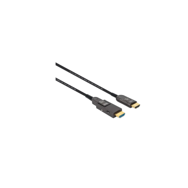 Manhattan 353243 - Cable Óptico Activo Hdmi De Alta Velocidad / 4K@60Hz Uhd, Hdmi Macho A Micro-Hdmi Macho (Tipo D) Y Hdmi Macho (Tipo A) Desmontable, 20 M (65 Pies), Certificado Cmp/Cpr, Hec, Arc, Contactos Bañados En Oro, Negro