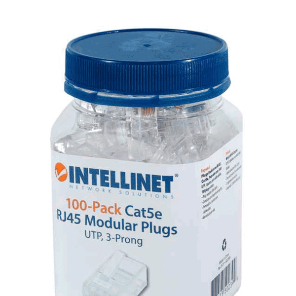 Intellinet 502399 - Enchufe Rj45 Cat5E Sólido Utp, Bote De 100 Piezas, Con 15 Micras De Oro. #Mci2