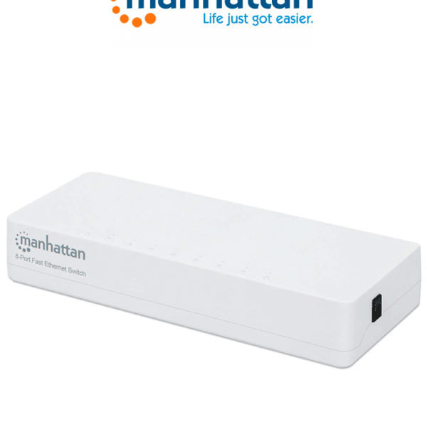 Manhattan 560689 - Switch Fast Ethernet De 8 Puertos De Plástico Para Escritorio, Con Puertos 10/100 Y Soporte Para Ieee 802.3Az (Ethernet De Eficiencia Energética)