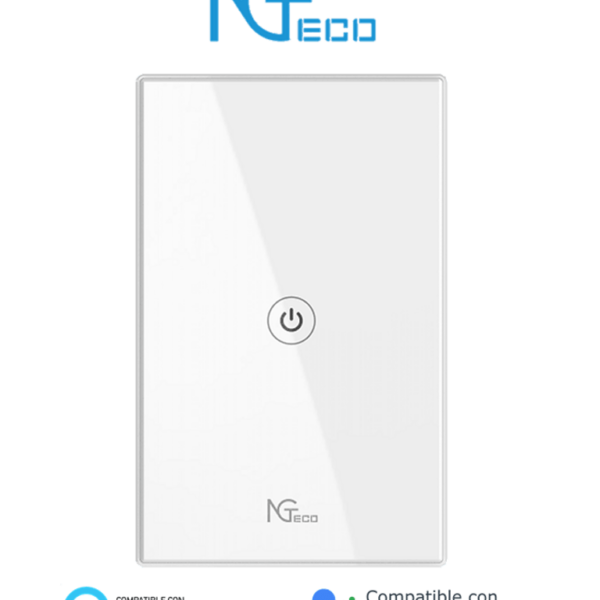 Ngteco Ngs101 - Apagador Inteligente Wifi 1 Botón Touch / Control Remoto Vía App / Control Por Voz / Temporizador / Panel Táctil De Alta Sensibilidad / Wifi 2.4 Ghz / Se Requiere Cable Neutro / Compatible Con Alexa Y Asistente De Google