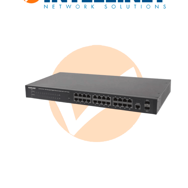 Intellinet 560559 - Switch Administrable Por Web Gigabit Ethernet De 24 Puertos Poe+ Y 2 Puertos Sfp / 24 Puertos Poe / Power Over Ethernet Estándares Ieee 802.3At/Af (Poe+/ Poe), 2 Puertos Sfp, Endspan, Para Montaje En Rack De 19" #I&Mbfin