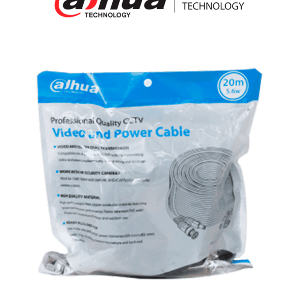 Dahua Dh-Pfm942I-20-5-Cable Armado De 20 Metros Para Video Y Energía, Compatible Con Cámaras Hasta 4K. Incluye Conectores Bnc Y De Energía, Ideal Para Uso Interior Y Exterior. Fabricado Con Cobre De Alta Pureza, Soporta Ahd, Cvi, Tvi, Y Cvbs.