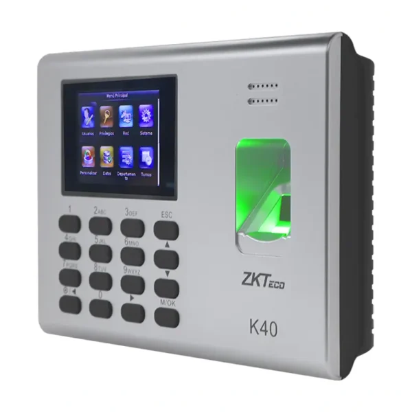 Zkteco K40 - Control De Asistencia Y Acceso Básico Con Huella Digital Bioid (1000), Conexión Tcp/Ip, Ssr (Reporte En Hoja De Cálculo Mediante Usb) Y Batería De Respaldo De 2 Horas #Zk9