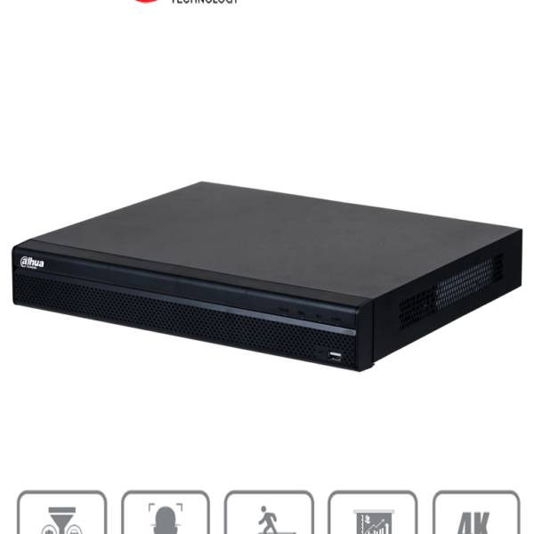 Dahua Dhi-Nvr4216-4Ks3 Nvr De 8 Megapixeles/ 4K/ 16 Canales Ip/ Rendimiento De 160 Mbps/ Smart H.265+/ 2 Bahias De Discos Duros/ 4&2 E&S De Alarmas/ Hdmi&Vga/ Soporta Cámaras Wizsense/ 4 Canales Smd Plus