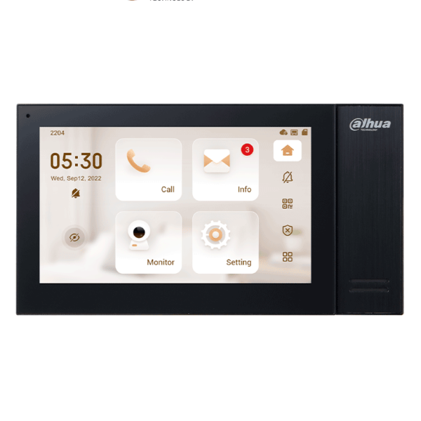 Dahua Vth2421Fb-P - Monitor Ip Táctil De 7" Serie Pro, Con 8Gb De Memoria Embebida, Poe Estándar, Ranura Microsd, Soporta Llamada Grupal, Videos, Mensajes, 6 Entradas/Salidas De Alarma, Y Hasta 9 Monitores Adicionales. #Vdp