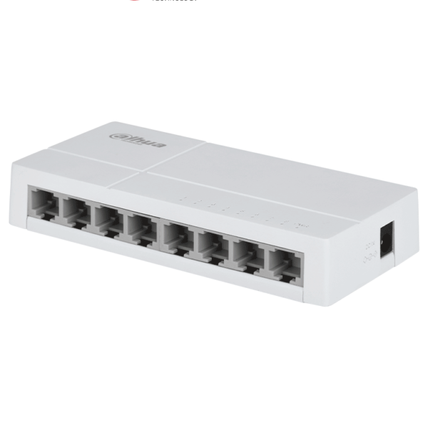 Dahua Dh-Sf1008L - Switch De Escritorio Con 8 Puertos Fast Ethernet (10/100 Mbps), Diseño Compacto De Capa 2, Con Capacidad De Switching De 1.6 Gbps Y Velocidad De Reenvío De Paquetes De 1.19 Mpps. Ideal Para Redes Eficientes Y Compactas.