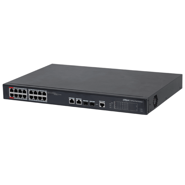 Dahua Dh-Pfs4218-16Et-240 - Switch Poe Administrable De 16 Puertos Ethernet/ 16 Puertos Poe/ 240 Watts Totales/ Interfaz Web/ Puerto 1 Y 2 Soportan 90 Watts/ 2 Puertos Sfp/ 2 Puertos Uplink/ Poe Watchdog/ Switching 8.8 Gbps/