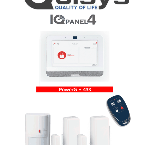 Qolsys Iq4 Pack - Paquete De Alarma Iqpanel4 De Qolsys Incluye Panel Autocontenido, Con Pantalla Táctil De 7", Power G 915 Mhz + Dsc Power 433 Mhz. 4 Bocinas Integradas, 2 Magnéticos Inalámbricos Ws4945. 1 Ws4904Pm Y Ws4939