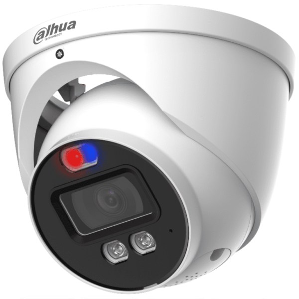 Dahua Hac-Me1239Hn-A-Pv - Cámara Domo Tioc De 2 Megapixeles/ Disuasion Activa Luz Roja Y Azul/ Lente De 3.6 Mm/ Super Adapt/ Microfono Y Altavoz Integrados/ 40 Metros De Iluminación (Ir Y Cálida)/ Metalica/ Ip67/