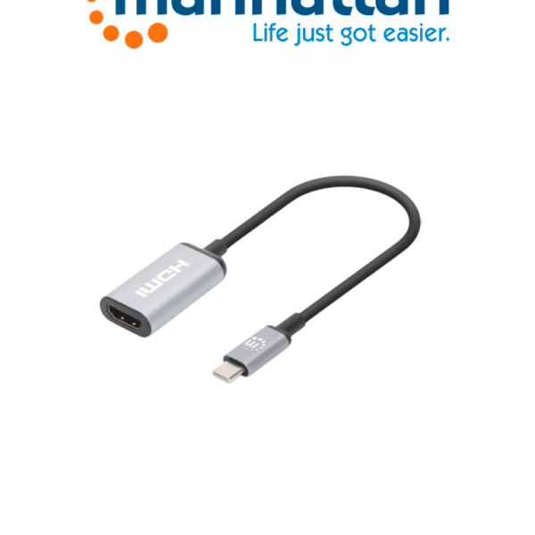 Manhattan 153706 - Adaptador Usb-C A Hdmi 4K@60Hz Convertidor Usb 3.2 Tipo-C Macho A Hdmi Hembra, Activo, Aluminio, Negro