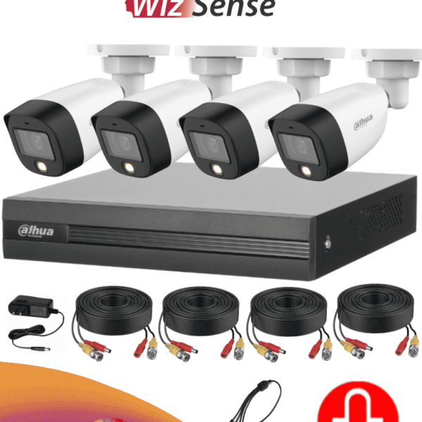 Dahua Fullcolorkit-A - Kit De 4 Canales Full Color 2 Mp Con Audio Y Dvr Cooper-I Wizsense. Incluye 4 Cámaras Full Color 2 Mp Con Micrófono Integrado. Sistema De 4 Canales Más 1 Ip Y 4 Smd Plus. Incluye Accesorios Y Búsqueda De Humanos Con Ia.
