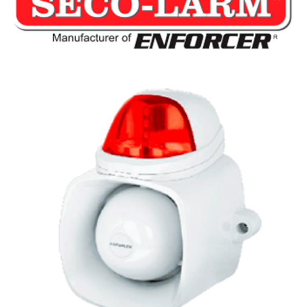 Seco-Larm Sh816Ssqr- Sirena Autónoma De 120 Db . Altavoz De 25W Con Entrada De Audio Para Emisión De Mensajes Ip65 Estrobo Rojo