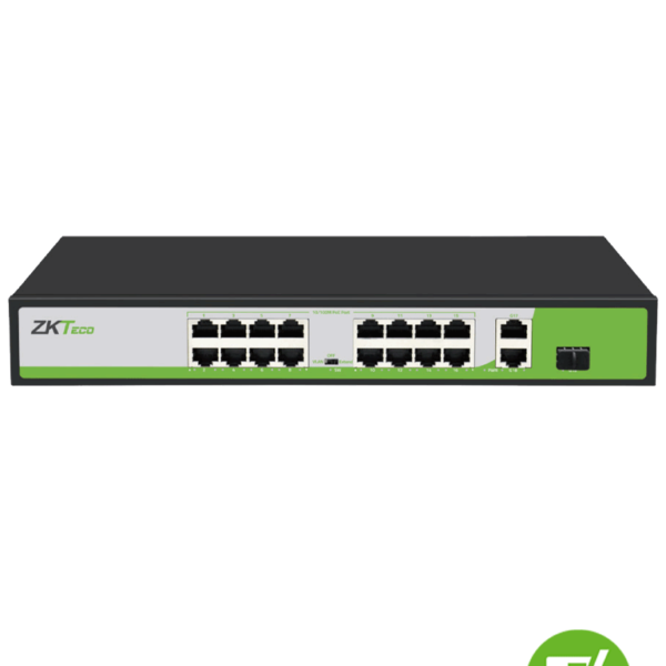 Zkteco Pe162200C - Switch De 16 Puertos Fast Ethernet Poe Af - At / 2 Puertos Rj45 10/100/1000M + 1 Puerto Sfp 1G / Poe+ Hasta 30W Por Puerto / Soporta Hasta 250 Mts Sobre Utp Cat 6 / Autoadaptación Mdi - Mdix / Protección Contra Descargas