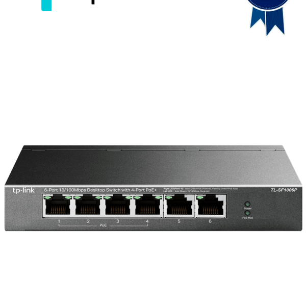 Tp-Link Tl-Sf1006P - Switch Poe No Administrable Con 6 Puertos Fast Ethernet, Incluyendo 4 Puertos Poe Af Y At. Suministro Poe Hasta 67W Y Modo Extendido Para Conexiones De Hasta 250M.