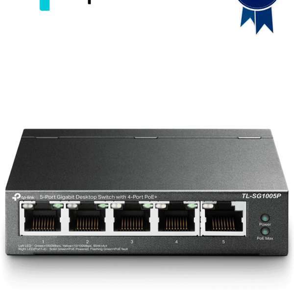 Tp-Link Tl-Sg1005P - Switch Escritorio No Administrable De 5 Puertos 10/100/1000 Mbps, Con 4 Puertos Poe 802.3Af/At De Hasta 65 W Y Poe Extendido Hasta 250 Metros.