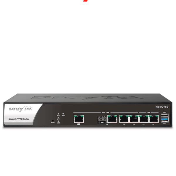 Draytek Vigor2962- Ruteador Multi-Wan Balanceador Para Pymes, Hasta 200 Túneles Vpn, 1 Puerto Wan 2.5Gb, 1 Combo Sfp & Rj45 Wan, 2 Puertos Lan & Wan Ge, 2 Lan Rj45 Ge, Con Filtrado Web