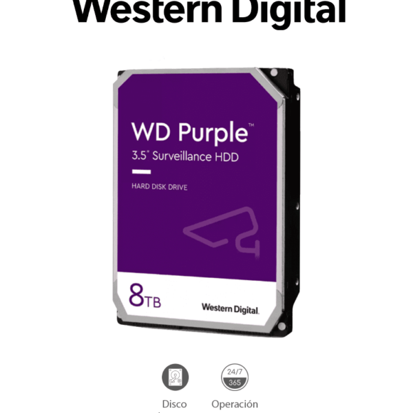 Western Digital Wd85Purz - Disco Duro De 8 Tb Purple/ Especial Para Videovigilancia/ Trabajo 24/7/ Interface: Sata 6 Gb/S/ Hasta 64 Cámaras/ Hasta 16 Bahías De Discos Duros #Viva