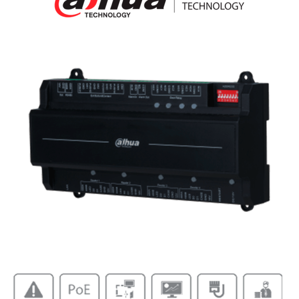 Dahua Asc2204B-S - Panel De Control De Acceso Para 4 Puertas Y 4 Lectoras/ Tcp/Ip/ Comunicación Rs-485 Y Wiegand/ 100,000 Usuarios, 3,000 Huellas Y 500,000 Registros/ Soporta Interlock, Anti-Passback, Desbloqueo Remoto/ Funcion Watchdog/