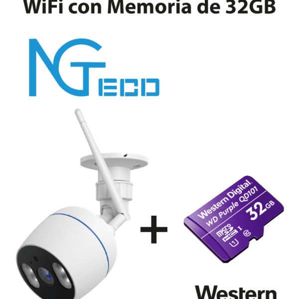 Ngteco Ngc501Pak - Paquete De Cámara Ngc501 Ip Bullet Wifi 1080P Con Memoria De 32Gb Micro Sdhc/ Linea Purple/ Clase 10 U1