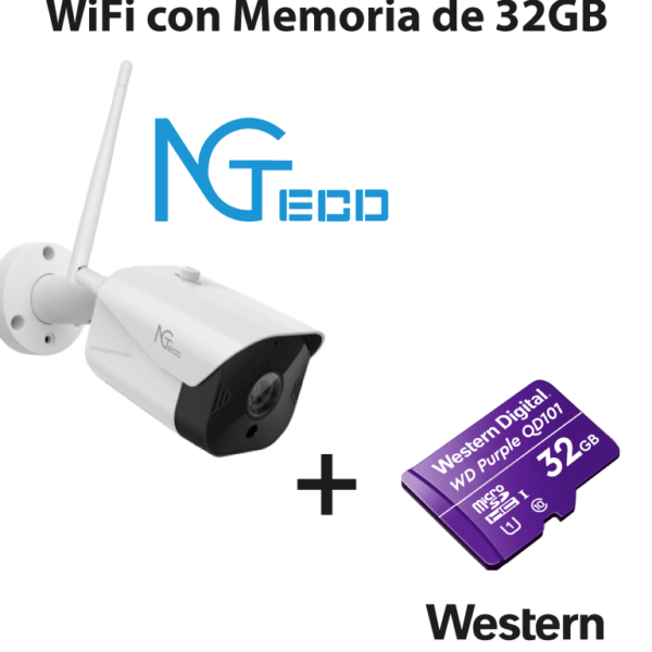 Ngteco Ngc401Pak - Paquete De Cámara Ngc401 Ip Bullet Wifi 1080P Con Memoria De 32Gb Micro Sdhc/ Linea Purple/ Clase 10 U1