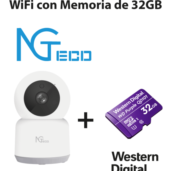 Ngteco Ngc2401Pak - Paquete De Cámara Ngc2401 Ip Pt Wifi 1080P Con Memoria De 32Gb Micro Sdhc/ Linea Purple/ Clase 10 U1