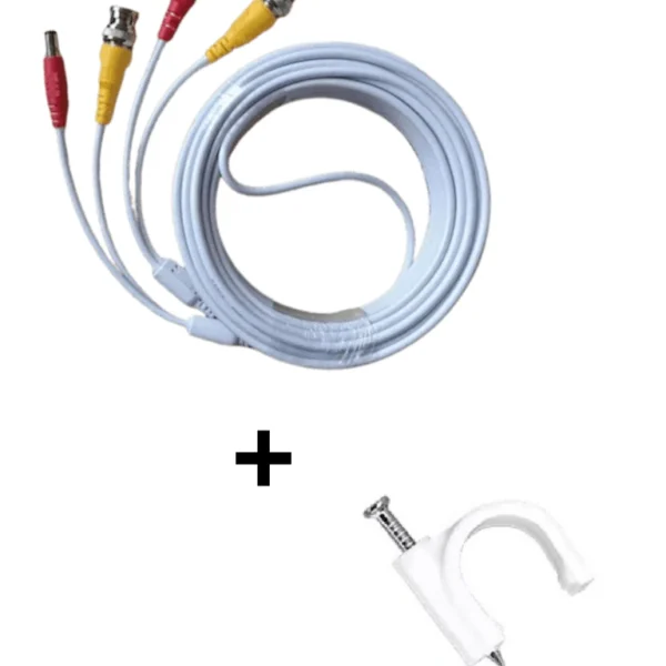 Tce-Bnc10Wlmg5-Paquete De Cable Siamés Armado Blanco De 10 Metros Con Bolsa De 50 Grapas De Pared Blancas De 5Mm