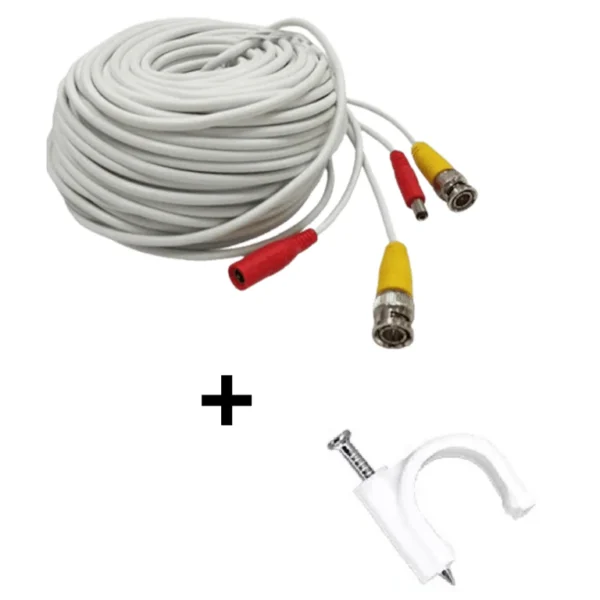 Tce-Bnc20Wlmg5-Paquete De Cable Siames Armado Blanco De 20 Metros Con Bolsa De 50 Grapas De Pared Blancas De 5Mm