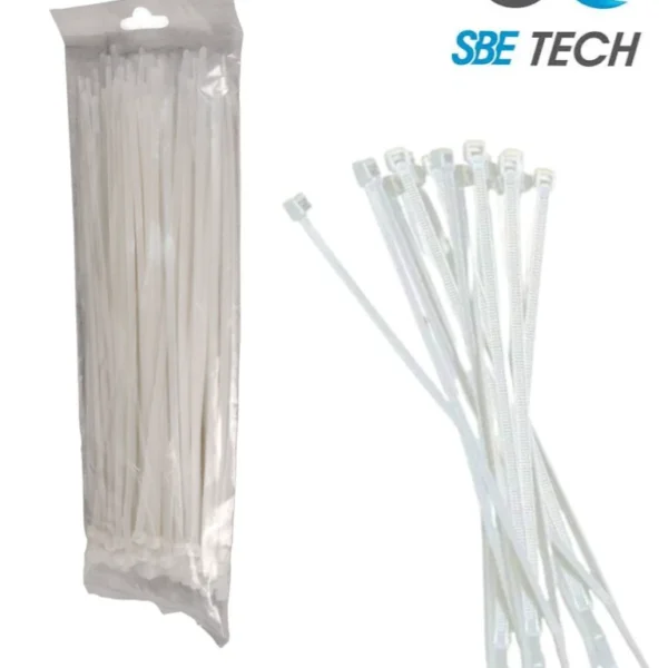 Sbetech Cn48X450 - Cincho Sujetacable 4.8X450 Mm Color Blanco, Bolsa Con 100 Piezas, Nylon.