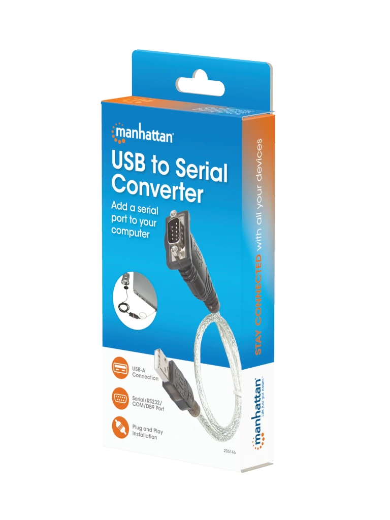 Manhattan 205146 - Convertidor Usb A Serial Rs232/Com/Db9 / Chip Prolific Pl-2303 / Calibre 24Awg / 45 Cm / Empaque Tipo Blíster