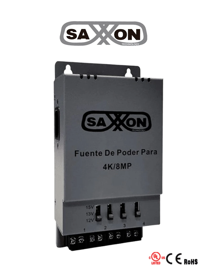 Saxxon Energia Psu1205A-4K - Fuente De Poder Regulable Metálica/ Conexión De Hasta 4 Canales/ Voltaje De Ajuste 12V 13V O 15V Cc/ Salida De Hasta 5 Amp En Los 4 Canales/ Instalación En Pared #Fuentesaxxon