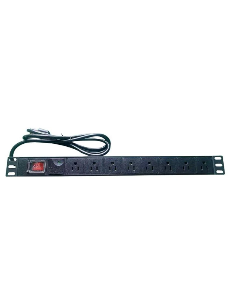 Saxxon Pdu08-10A - Barra Pdu Con 8 Contactos Individuales , 10 Amp , 120V , 1Ur , Protección Contra Rayos , Aleación De Aluminio