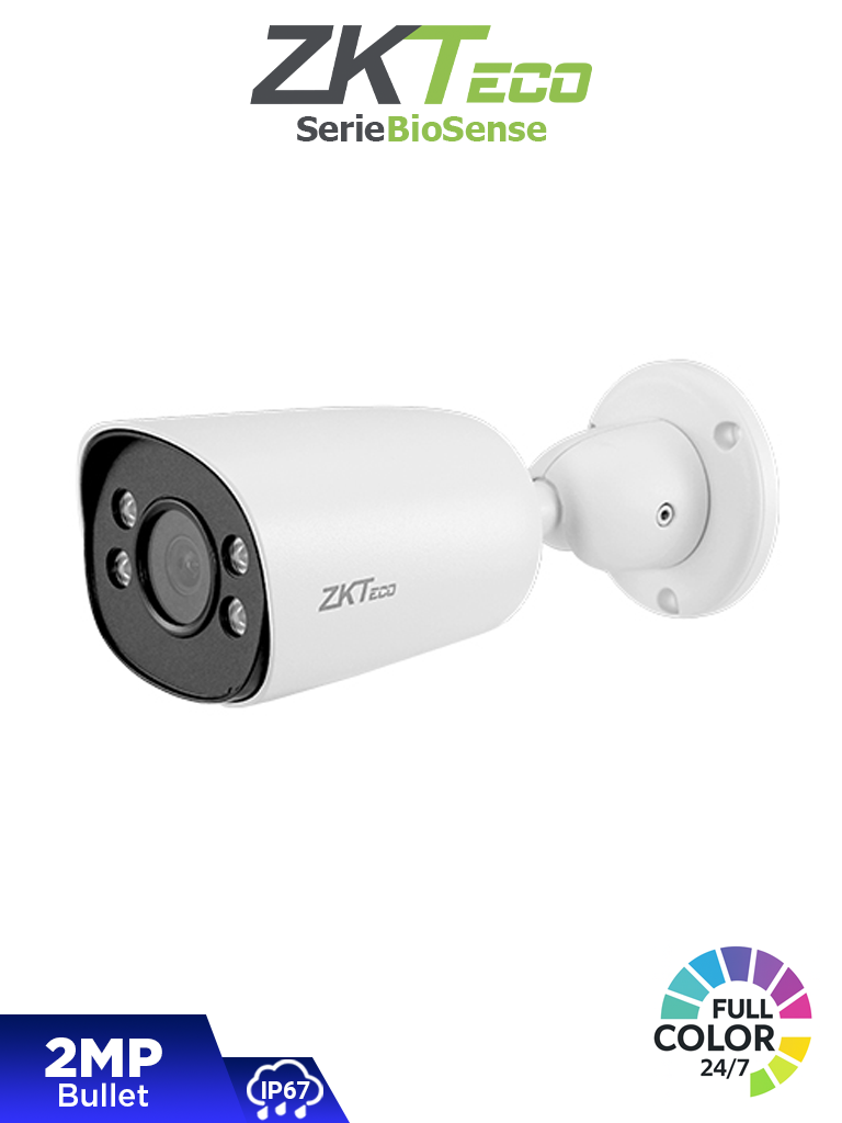 Zkteco Bs-852B31C-S2-C-Mi-S – Cámara Ip Bullet Full Color De 2 Mp, Serie Biosense, Lente 2.8 Mm, Micrófono Integrado, Video Analítico Iva, Visión Nocturna A Color Hasta 30 M, Poe, Ip67, Onvif Y Carcasa Metálica