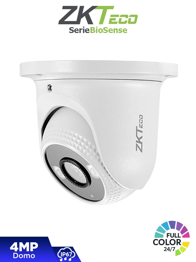 Zkteco Es-854C31C-S4-C-Mi-S – Cámara Ip Domo Full Color De 4 Mp, Serie Biosense, Lente 2.8 Mm, Micrófono Integrado, Video Analítico Iva, Visión Nocturna A Color Hasta 30 M, Poe, Ip67, Onvif Y Carcasa Metálica