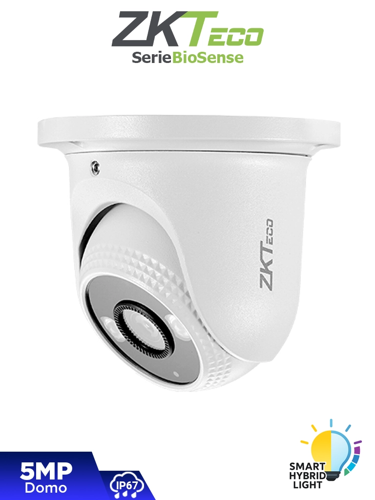 Zkteco Es-855P31C-S8-Mi-S-Hl - Cámara Ip Domo Híbrida Inteligente De 5 Mp, Serie Biosense, Lente 3.6 Mm, Micrófono Integrado, Video Analítico Iva, Visión Nocturna Híbrida: Ir 40 M / Luz Blanca 30 M, Poe, Ip67, Onvif Y Carcasa Metálica