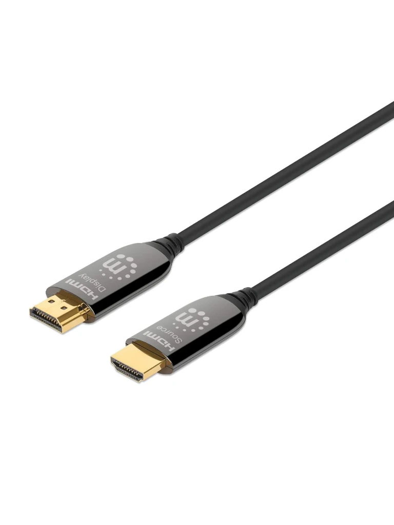 Manhattan - 356152 - Cable Óptico Activo Hdmi Certificado 8K@60Hz / Aoc (Cable Óptico Activo) Hdmi Macho A Macho, 15 M (50 Pies), Con Clasificación Cmp/Cpr, Compatible Con 4K@120Hz, 48G, Hdr Dinámico, Hec, Earc, Contactos Chapados En Oro, Negro