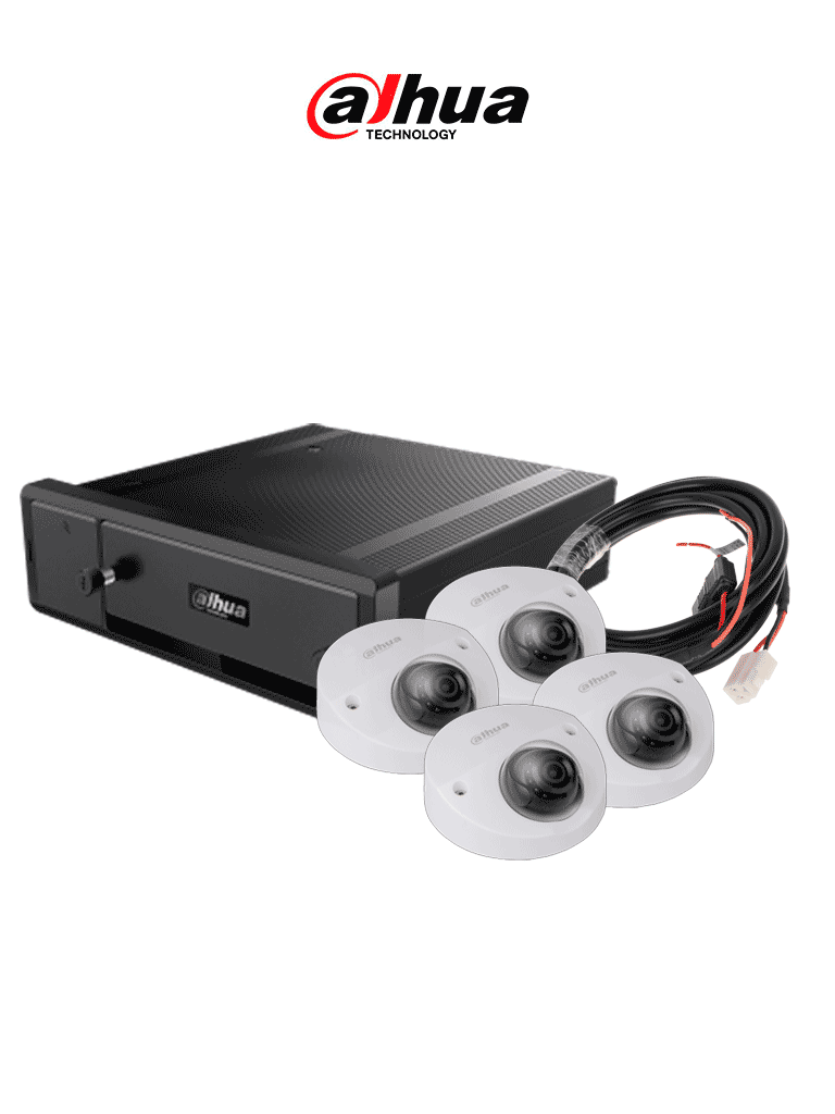 Dahua Paquete Ip Móvil - Paquete De Solución Móvil Ip Que Incluye: 1 Grabador Móvil Ip De 8 Canales, 4 Cámaras Ip Domo De 2 Mp (1080P) Y El Cable Extensor De Alimentación, Compatible Con El Software Mobile Center