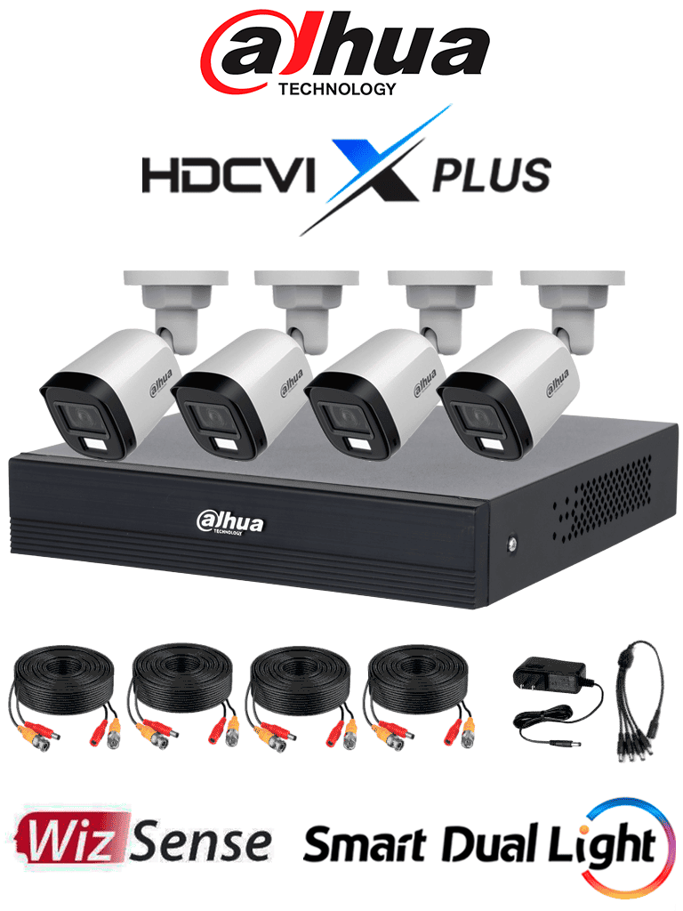 Dahua Dh-Kit/Xvr1B04-I/T/4-B1A21N-U-Il-A-0280B -Kit De 4 Canales De 2 Megapíxeles Dvr Cooper-I Wizsense Con Ia, H.265+, 4 Cámaras B1A21 1080P, 4 Canales + 1 Ip O Hasta 5 Ip, Smd Plus, Búsqueda De Humanos Y Vehículos, Incluye Accesorios/ #Cooperu #Ckits