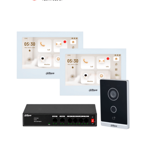 Dahua Kitvpipwifi01Dh - Kit De Videoportero Ip Wifi Dahua Con 2 Monitores De 7", Frente De Calle Y Switch Poe
