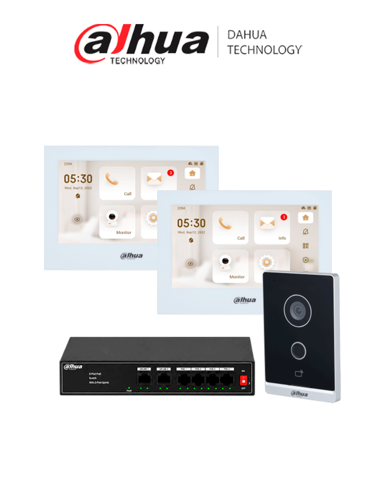 Dahua Kitvpipwifi01Dh - Kit De Videoportero Ip Wifi Dahua Con 2 Monitores De 7", Frente De Calle Y Switch Poe