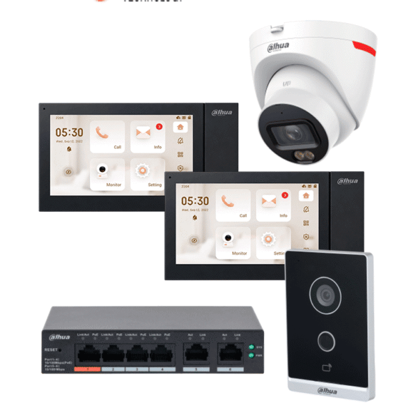 Dahua Kitvpip2Moncamdh - Kit De Videoportero Ip Wifi Con 2 Monitores, Cámara Ip Y Switch Poe