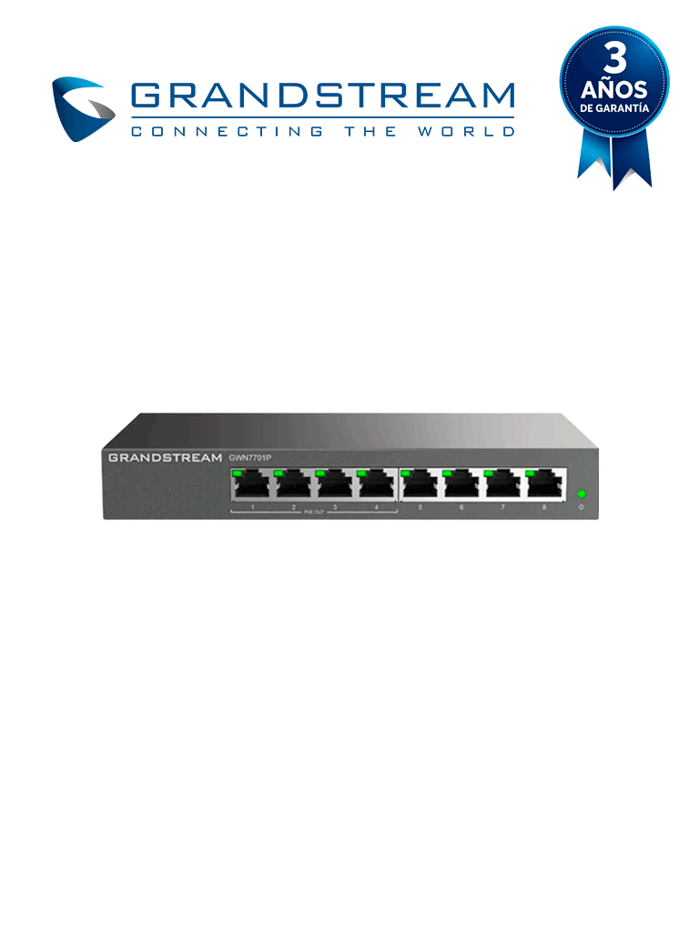 GRANDSTREAM-GWN7701P-SWITCH-POE-PPAL0.png Grandstream Gwn7701P - Switch Poe No Administrable/ 8 Puertos Gigabit (4 Poe 802.3Af/At)/ Presupuesto Poe 60W, Hasta 30W Por Puerto/ Capacidad 16 Gbps/ Plug & Play Sin Configuración/ Sin Ventilador/ Ideal Telefonía Ip, Videovigilancia Y Aps - Image 1