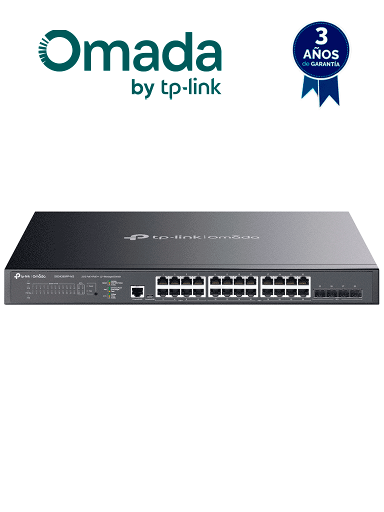 Tp-Link Tl-Sg3428Xmp - Switch L2+ Omada Poe+ Con 24 Puertos Poe+ 10/100/1000 Mbps, 4 Puertos Sfp+ 10G Y Consola Rj45/Microusb, Además Gestión Centralizada Omada/Stand-Alone, Soporte Multicast Igmp, Qos Y Presupuesto Poe 384W, Versión 3.0 #Mci1